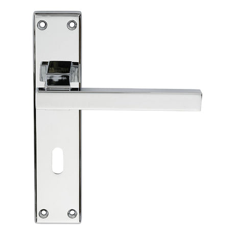 This is an image of a Serozzetta - Stratus Lever on Lock Backplate - Polished Chrome that is availble to order from Trade Door Handles in Kendal.