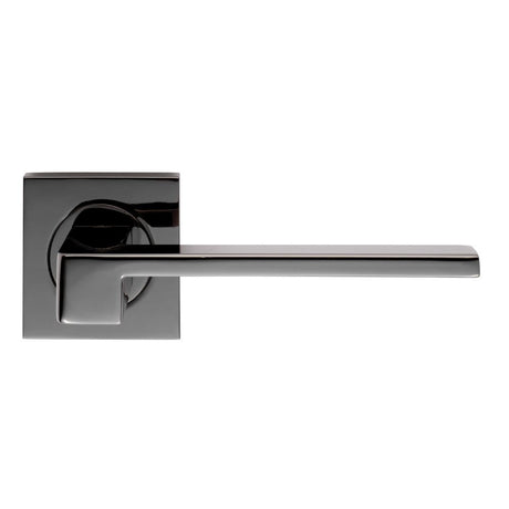 This is an image of a Serozzetta - Equi Lever on Square Rose - Black Nickel that is availble to order from Trade Door Handles in Kendal.