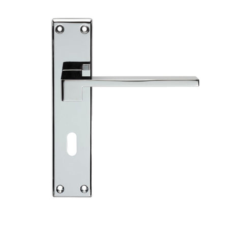 This is an image of a Serozzetta - Equi Lever on Lock Backplate - Polished Chrome that is availble to order from Trade Door Handles in Kendal.