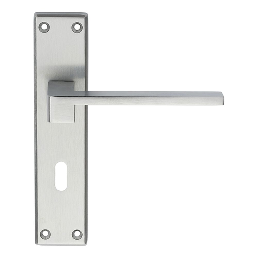 This is an image of a Serozzetta - Equi Lever on Lock Backplate - Satin Chrome that is availble to order from Trade Door Handles in Kendal.