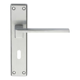 This is an image of a Serozzetta - Equi Lever on Lock Backplate - Satin Chrome that is availble to order from Trade Door Handles in Kendal.