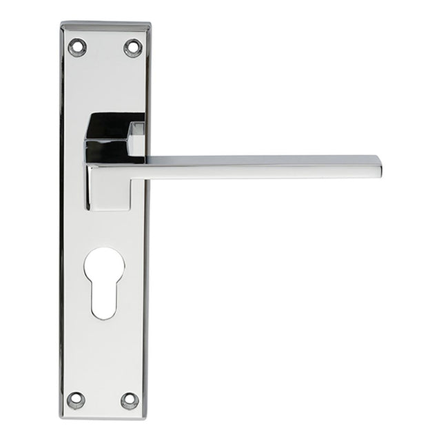 This is an image of a Serozzetta - Equi Lever on Euro Lock Backplate - Polished Chrome that is availble to order from Trade Door Handles in Kendal.