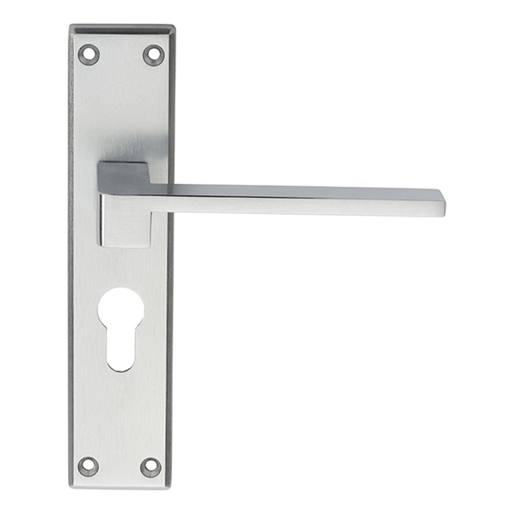 This is an image of a Serozzetta - Equi Lever on Euro Lock Backplate - Satin Chrome that is availble to order from Trade Door Handles in Kendal.