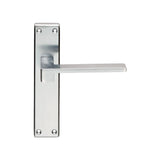 This is an image of a Serozzetta - Equi Lever on Latch Backplate - Satin Chrome that is availble to order from Trade Door Handles in Kendal.