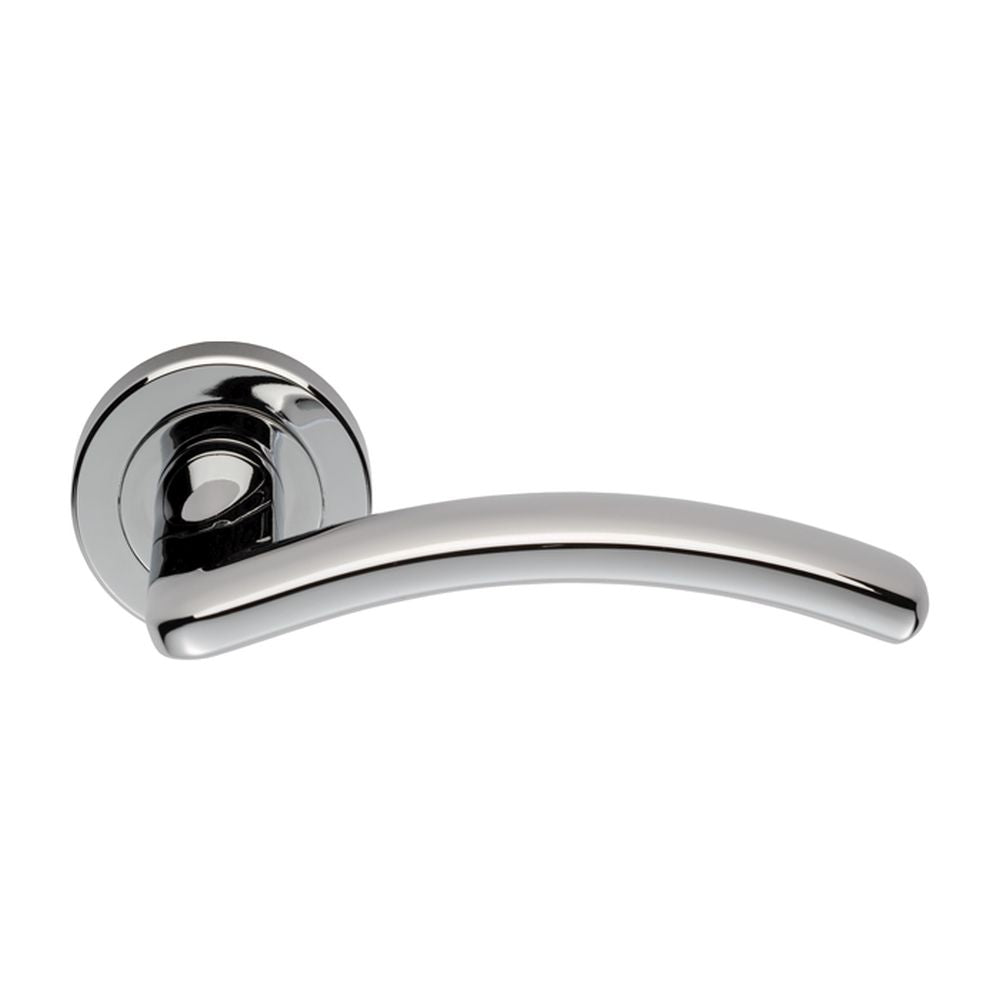 This is an image of a Serozzetta - Design Lever on Round Rose - Polished Chrome that is availble to order from Trade Door Handles in Kendal.