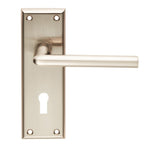 This is an image of a Serozzetta - Dieci Lever on Lock Backplate - Satin Nickel that is availble to order from Trade Door Handles in Kendal.