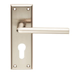 This is an image of a Serozzetta - Dieci Lever on Euro Lock Backplate - Satin Nickel that is availble to order from Trade Door Handles in Kendal.