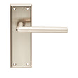 This is an image of a Serozzetta - Dieci Lever on Latch Backplate - Satin Nickel that is availble to order from Trade Door Handles in Kendal.