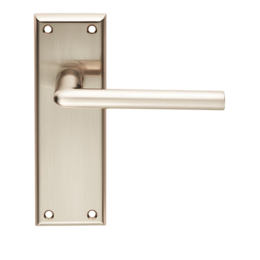 This is an image of a Serozzetta - Dieci Lever on Latch Backplate - Satin Nickel that is availble to order from Trade Door Handles in Kendal.