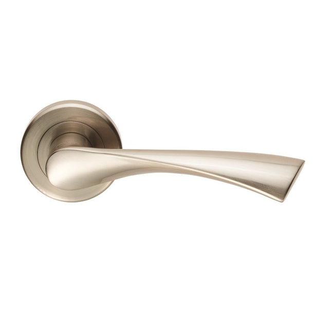 This is an image of a Serozzetta - Venti Lever on Rose - Satin Nickel that is availble to order from Trade Door Handles in Kendal.