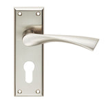 This is an image of a Serozzetta - Venti Lever on Euro Lock Backplate - Satin Nickel that is availble to order from Trade Door Handles in Kendal.