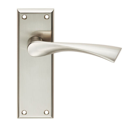 This is an image of a Serozzetta - Venti Lever on Latch Backplate - Satin Nickel that is availble to order from Trade Door Handles in Kendal.