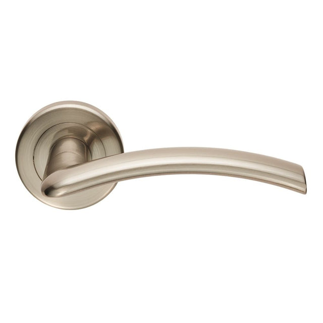 This is an image of a Serozzetta - Trenta Lever on Rose - Satin Nickel that is availble to order from Trade Door Handles in Kendal.