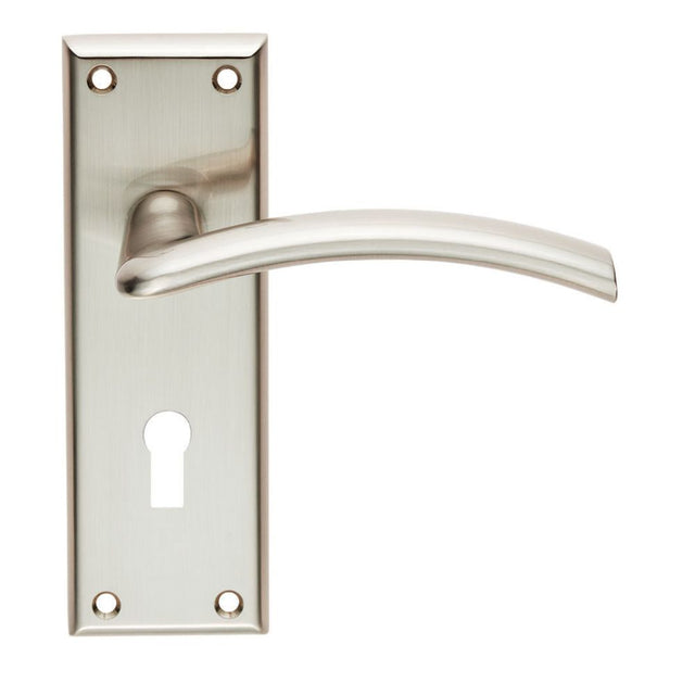 This is an image of a Serozzetta - Trenta Lever on Lock Backplate - Satin Nickel that is availble to order from Trade Door Handles in Kendal.