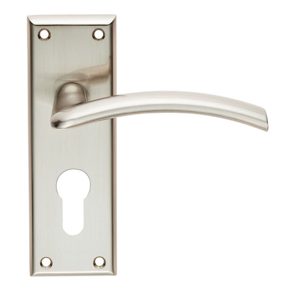 This is an image of a Serozzetta - Trenta Lever on Euro Lock Backplate - Satin Nickel that is availble to order from Trade Door Handles in Kendal.