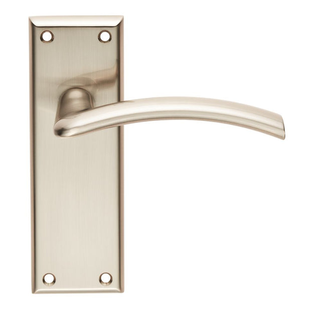 This is an image of a Serozzetta - Trenta Lever on Latch Backplate - Satin Nickel that is availble to order from Trade Door Handles in Kendal.