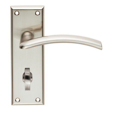 This is an image of a Serozzetta - Trenta Lever on Bathroom Backplate - Satin Nickel that is availble to order from Trade Door Handles in Kendal.