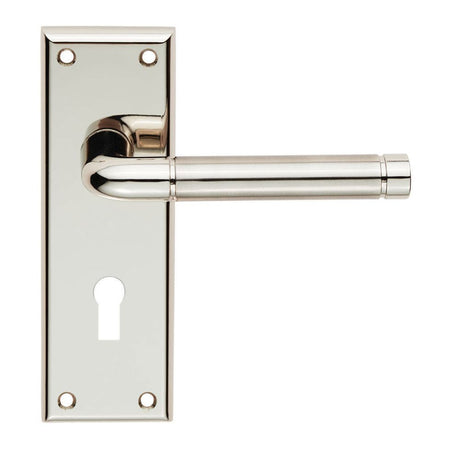 This is an image of a Serozzetta - Quaranta Lever on Lock Backplate - Polished Nickel/Satin Nickel that is availble to order from Trade Door Handles in Kendal.