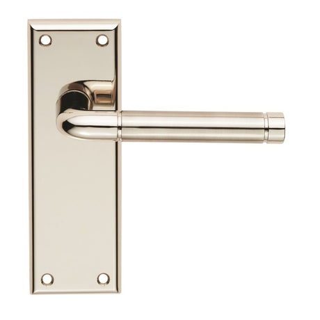 This is an image of a Serozzetta - Quaranta Lever on Latch Backplate - Polished Nickel/Satin Nickel that is availble to order from Trade Door Handles in Kendal.
