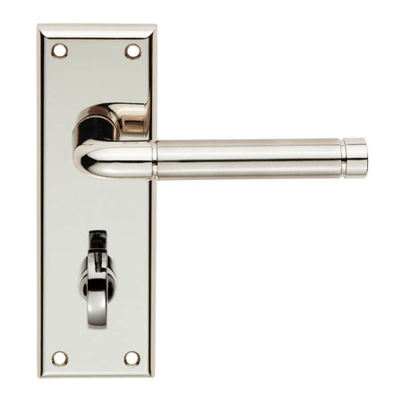 This is an image of a Serozzetta - Quaranta Lever on Bathroom Backplate - Polished Nickel/Satin Nickel that is availble to order from Trade Door Handles in Kendal.
