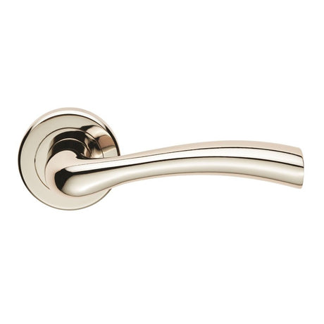 This is an image of a Serozzetta - Cinquanta Lever on Rose - Polished Nickel that is availble to order from Trade Door Handles in Kendal.