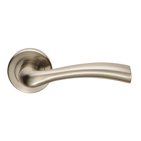 This is an image of a Serozzetta - Cinquanta Lever on Rose - Satin Nickel that is availble to order from Trade Door Handles in Kendal.