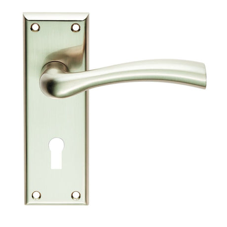 This is an image of a Serozzetta - Cinquanta Lever on Lock Backplate - Satin Nickel that is availble to order from Trade Door Handles in Kendal.