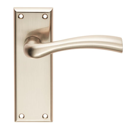 This is an image of a Serozzetta - Cinquanta Lever on Latch Backplate - Satin Nickel that is availble to order from Trade Door Handles in Kendal.