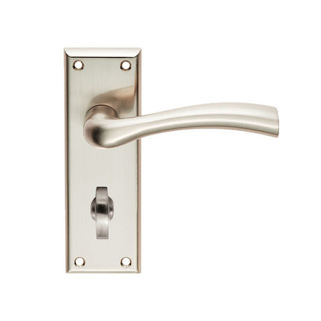 This is an image of a Serozzetta - Cinquanta Lever on Bathroom Backplate - Satin Nickel that is availble to order from Trade Door Handles in Kendal.