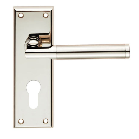 This is an image of a Serozzetta - Sessanta Lever on Euro Lock Backplate - Polished Nickel/Satin Nicke that is availble to order from Trade Door Handles in Kendal.