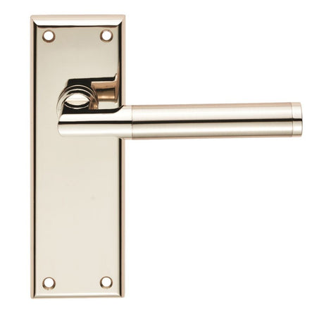 This is an image of a Serozzetta - Sessanta Lever on Latch Backplate - Polished Nickel/Satin Nickel that is availble to order from Trade Door Handles in Kendal.