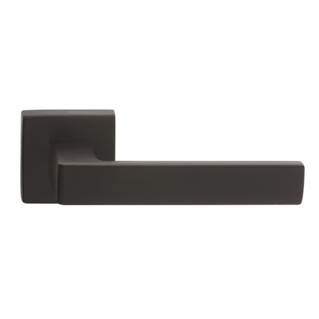 This is an image of a Manital - Techna Lever on Square Rose Matt Black - Matt Black that is availble to order from Trade Door Handles in Kendal.