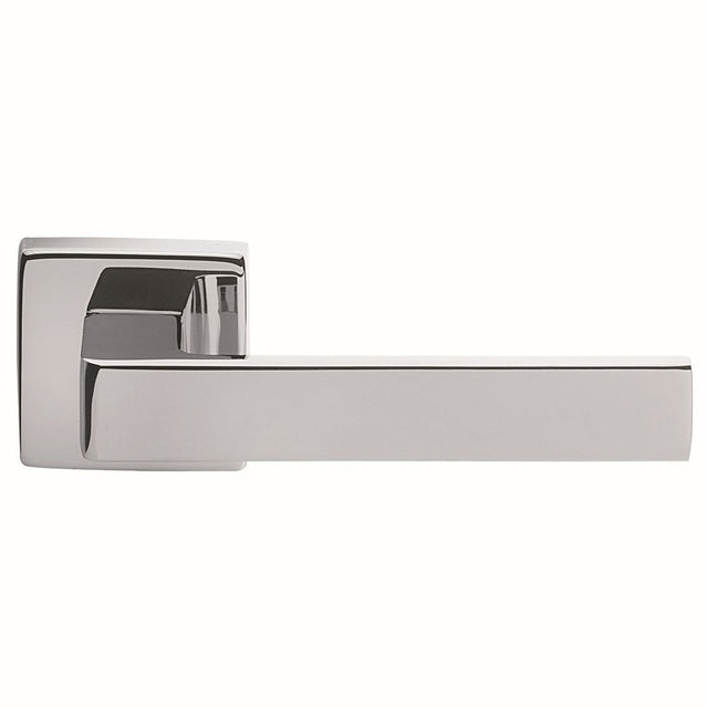 This is an image of a Manital - Techna Lever on Square Rose - Polished Chrome that is availble to order from Trade Door Handles in Kendal.