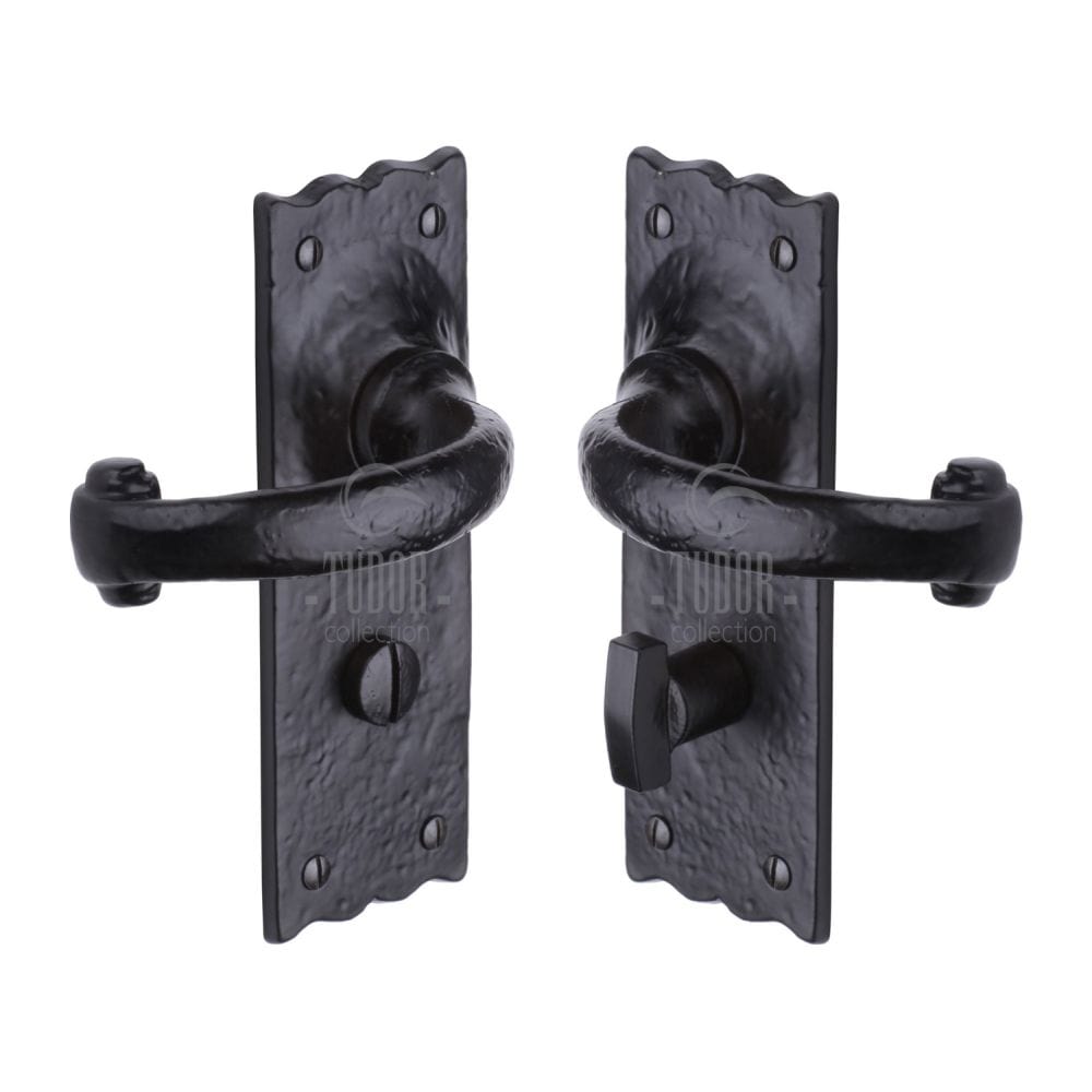 The Tudor Collection Door Furniture Antique Black / Bathroom Lock Handles The Tudor Collection - Door Handle for Bathroom Colonial Design Black Iron