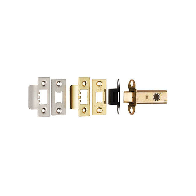 This is an image of a Eurospec - Heavy Sprung Tubular Latch 64mm - Electro Brassed/Satin Stainless Ste that is availble to order from Trade Door Handles in Kendal.