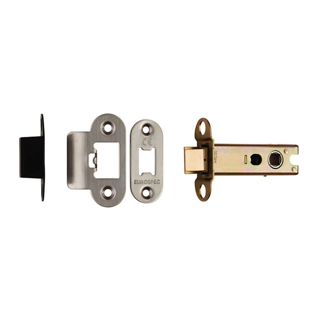 This is an image of a Eurospec - Heavy Sprung Tubular Latch 76mm - Satin Stainless Steel that is availble to order from Trade Door Handles in Kendal.