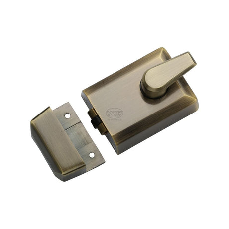 York Security Locks & Latches Antique Brass / 60mm / Roller Bolt Nightlatch York - 60mm Roller Bolt Nightlatch Antique Brass Finish